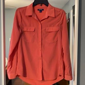 Coral button-up silk shirt